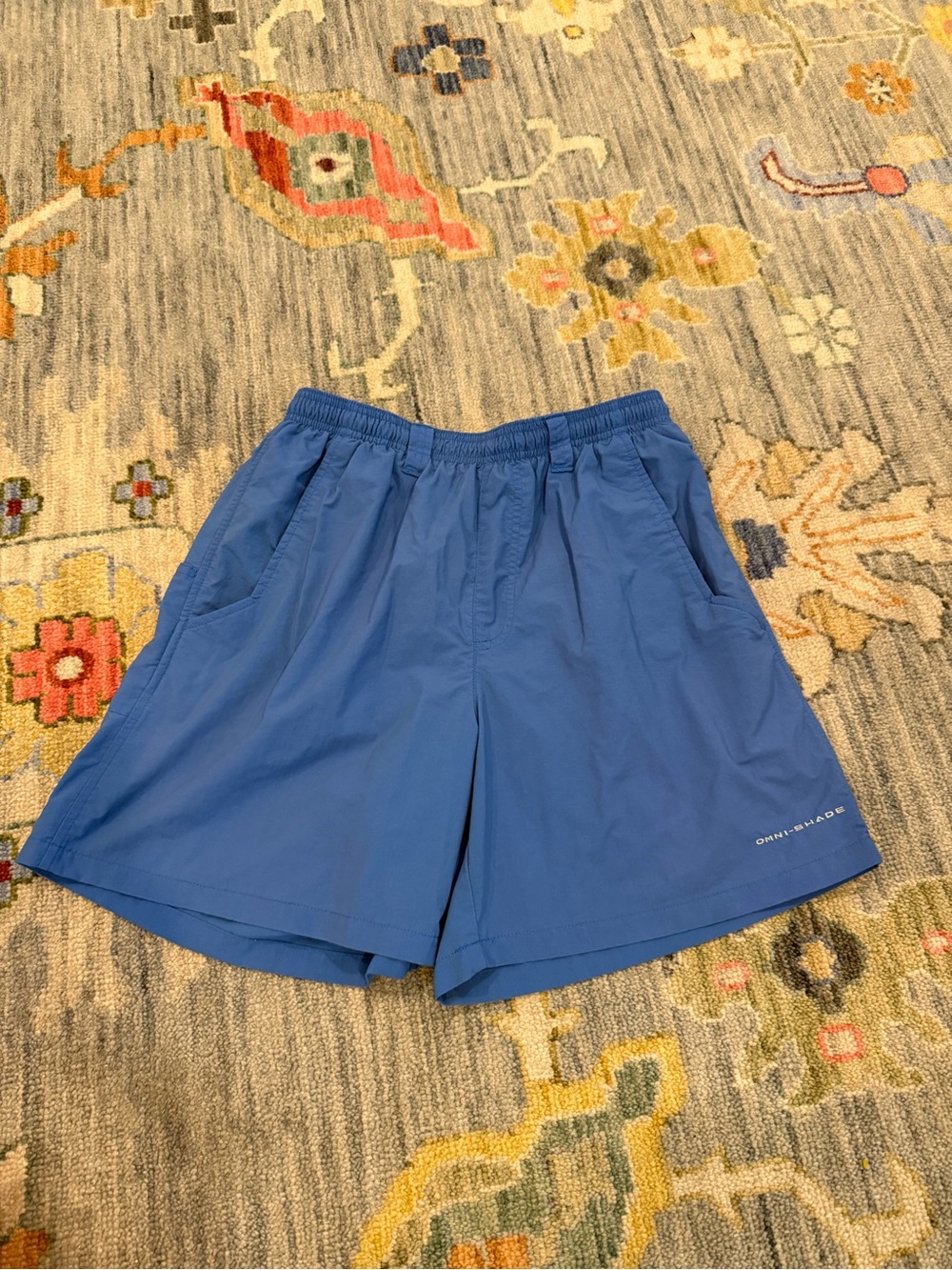 Columbia PFG Omni Shade Water Shorts Mens small Blue Elastic Swim Trunks 6 inch